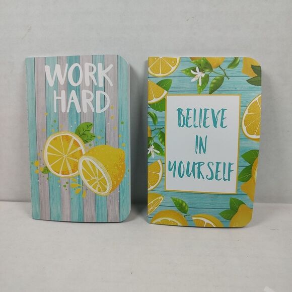 Lot of 2 "Work Hard" "Believe in Yourself" Pocket Size Notepads Lemon Themed New - Picture 2 of 8